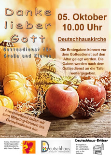 Einladung zum Erntedankgottesdienst am 5. Oktober um 10 Uhr in der Deutschhauskirche