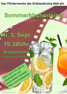 Einladung des Fördervereins Erlöserkirche zum Sommerkino: 3. September, 19.30 Uhr, Erlöserkirche