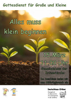 Einladung zum Gottesdienst für Große und Kleine am 15. März um 11 Uhr im Gemeindehaus der Erlöserkirche