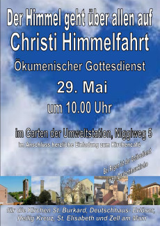 Chisti Himmelfahrt 2025, 10 Uhr, Gottesdienst im Garten der Umweltstation, Würzburg, Zellerau