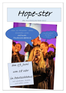 Einladung zu Hope-ster am 19. Juni um 18 Uhr im Remter der Deutschhauskirche - mit Anmeldung.