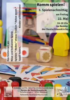 Einladung zum Spielenachmittag am 22. Mai von 16 - 18 Uhr im Remter der Deutschhauskirche.