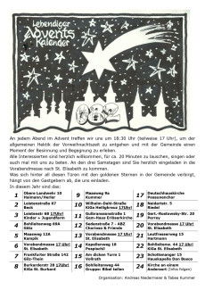 Termine des "Lebendigen Adventskalenders" in der Zellerau und im Mainviertel.